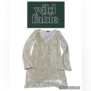 Wild Fable Cream and Gold Bell Sleeve Mini Dress